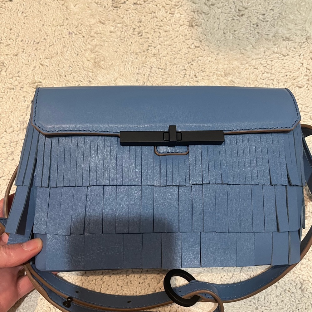 FRINGES=TRENDY! NWT LAURENT EFFEL, FRINGE BLUE BAG! Rare find..bought in France🤩